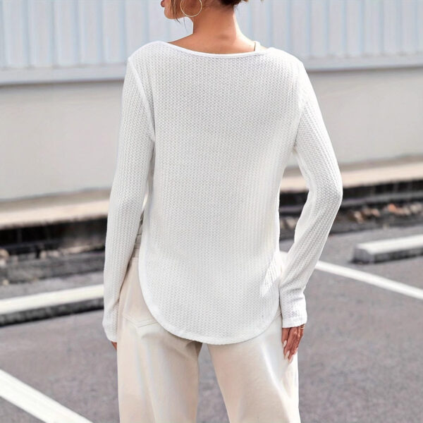 Women's Spring And Autumn Solid Color Curved Bottom Texture Fabric T-shirt - Image 3