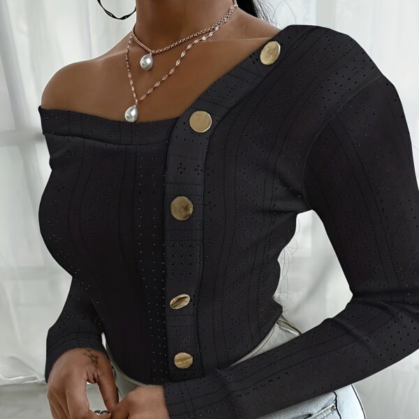 Ladies' Off Shoulder Long Sleeved Fashionable New Style, Versatile Top For Keeping Warm And Showing Off Figure, Long Sleeved T-shirt - Image 2