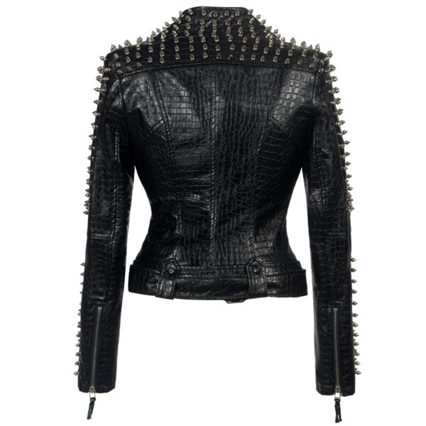 European And American Plus Size Rivet Short Stitching Motorcycle Leather Coat - Image 5