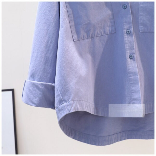 Women's Blue Double-pocket Brushed Cotton Shirt - Image 6