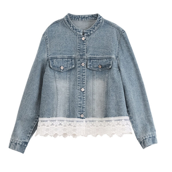 Denim Coat Female Lace Stitching Coat - Image 5