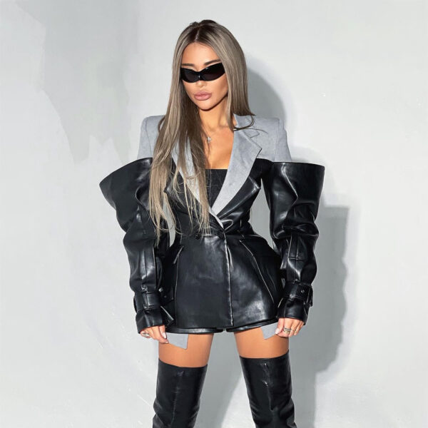 Leather Stitching Suit Jacket For Women Autumn And Winter New Advanced - Image 5