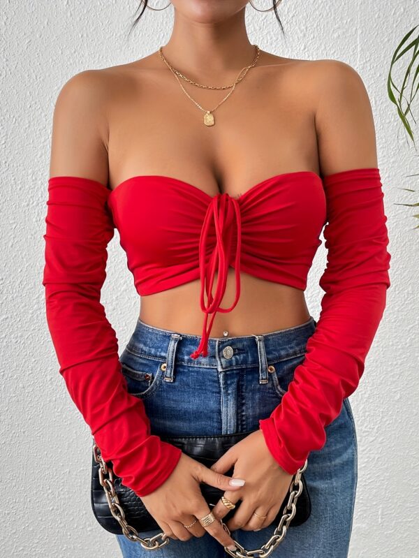 Night Club Style Slimming Waist Drawstring Long-sleeved Vest Can Be Worn Outside - Image 6