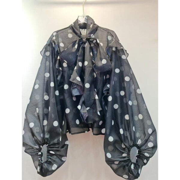 Unique Ruffled Temperament Polka Dot Shirt Women - Image 2