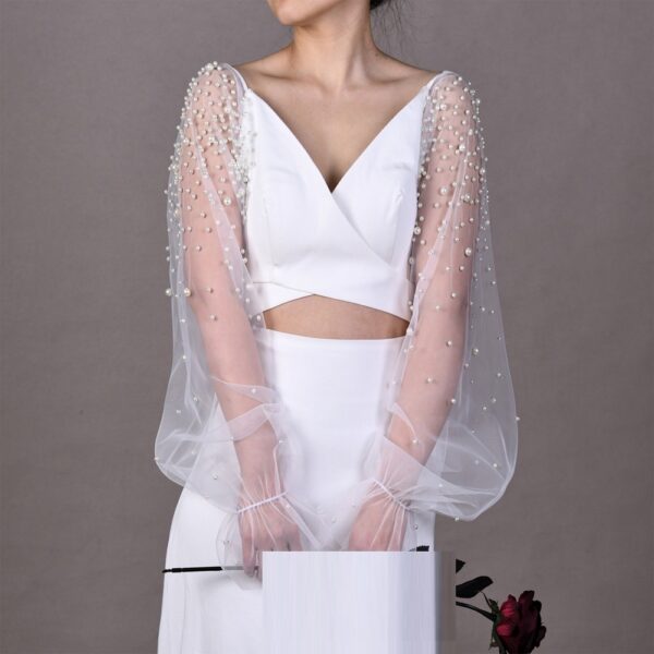 High-grade Pearl Mesh Oversleeves Detachable Plus Sleeves Two-way Wear Wedding Accessories - Image 3