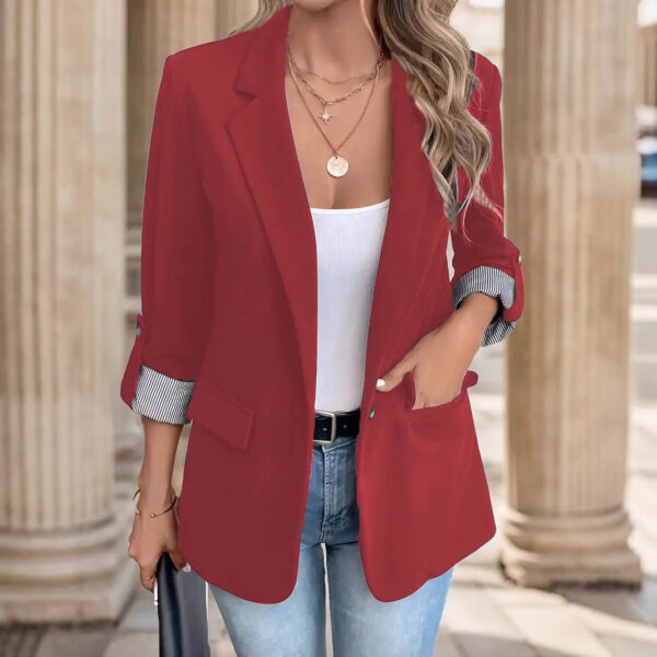 Casual Button Suit Slim-fit Cropped Roll-up Sleeve Suit Jacket For Women - Image 3