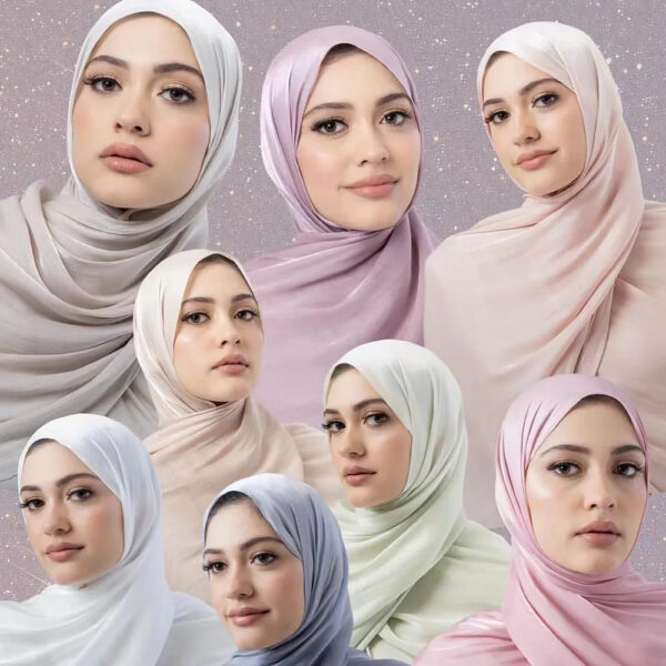 Solid Color Thin Travel Sun Protection Shawl Linen Plain Satin Scarf - Image 7