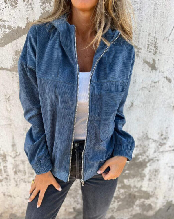 Women's Solid Color Simple Corduroy Hooded Jacket - Image 6