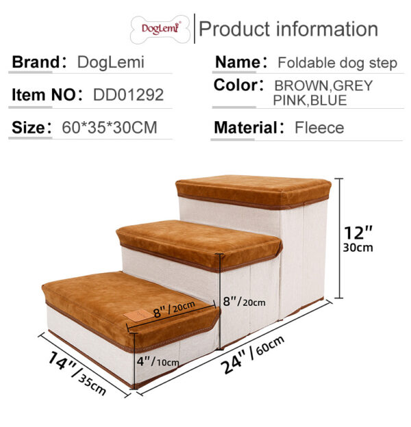 Small Dog Stairs - Pet Stairs For Couch And High Beds, Folding Steps, Pet Toy Storage, Cat Stairs For Bed-Allows Your Pets Easy Instant Access To Your Sofa Or Bedside - Image 2