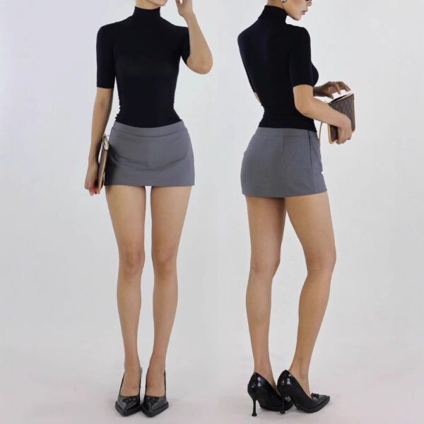 Retro Tencel Lycra Skin-friendly Turtleneck Shoulder Half Sleeve - Image 6
