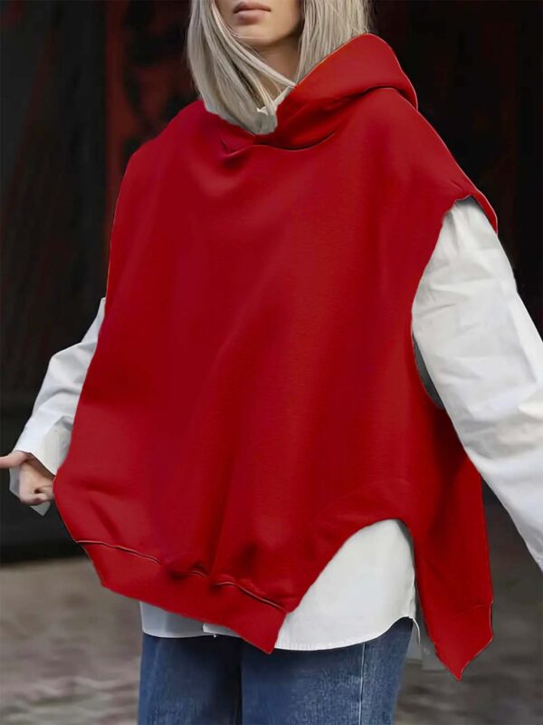 Women's Solid Color Style Loose Sleeveless Hooded Jacket Sweater - Image 4