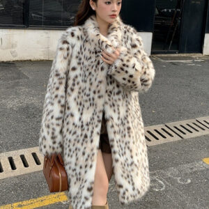 Leopard-print Fur And Lapel Fur Coat For Women