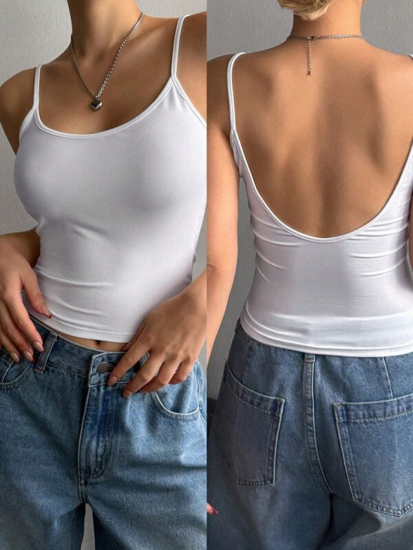 Women's Solid Color Casual Slim-Fit Backless Camisole Top - Image 2