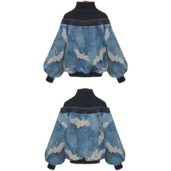 Women's Fashion Stitching Crane Print Sweater - Image 4