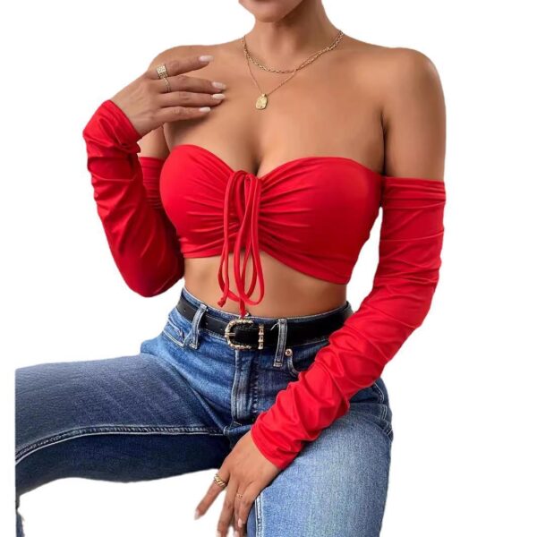Night Club Style Slimming Waist Drawstring Long-sleeved Vest Can Be Worn Outside - Image 9