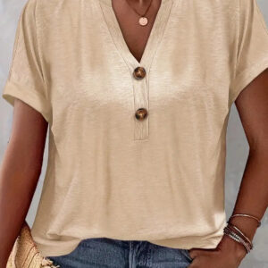 Women's Solid Color Button Short Sleeved Shirt