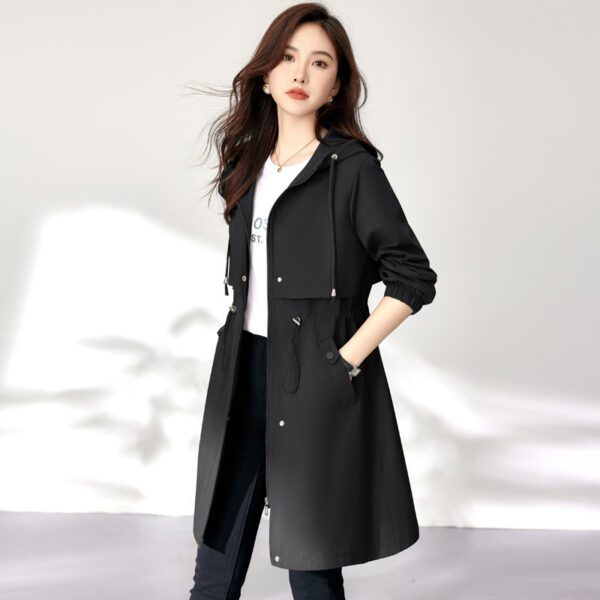 Early Autumn Casual Women's Windbreaker Loose Hooded Fashion Mid-length Slimming Coat - Image 3