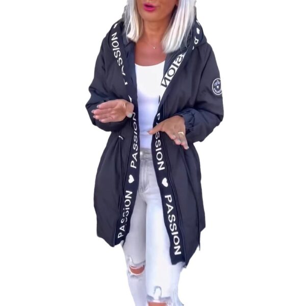 Women's Letter Pocket Hooded Drawstring Zipper Jacket - Image 4