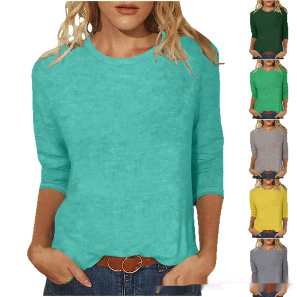 Round Neck 34 Sleeves Casual Top For Women - Image 5