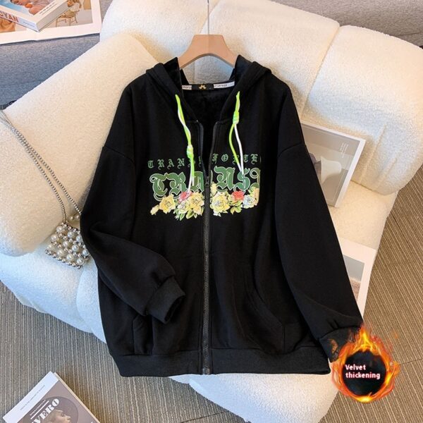 Women's Velvet Padded Thickened Sweater Warm Hooded - Image 3