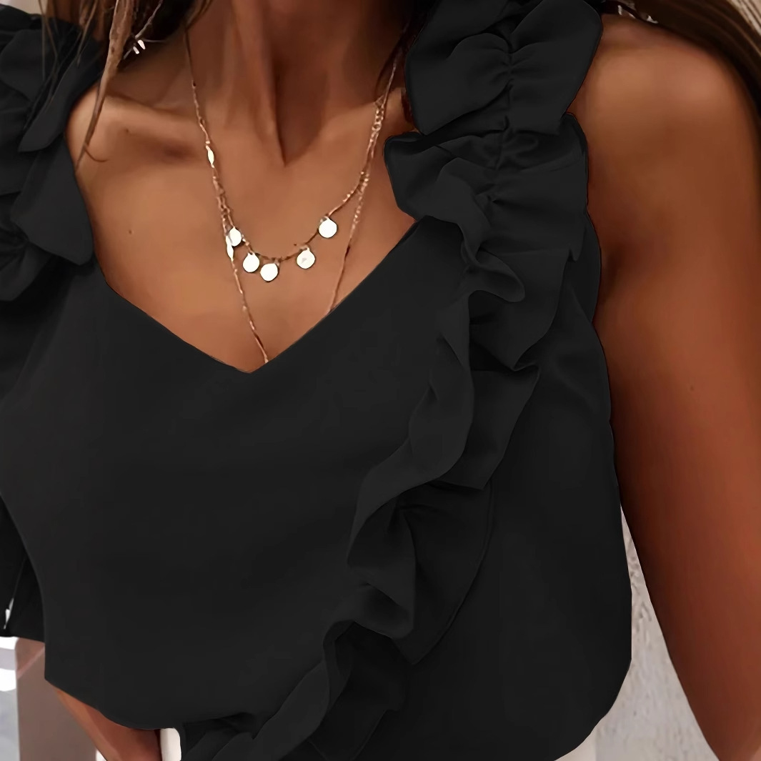 Women's Summer Lotus Leaf Lace Solid Color Slim Fit Camisole Top - Image 3