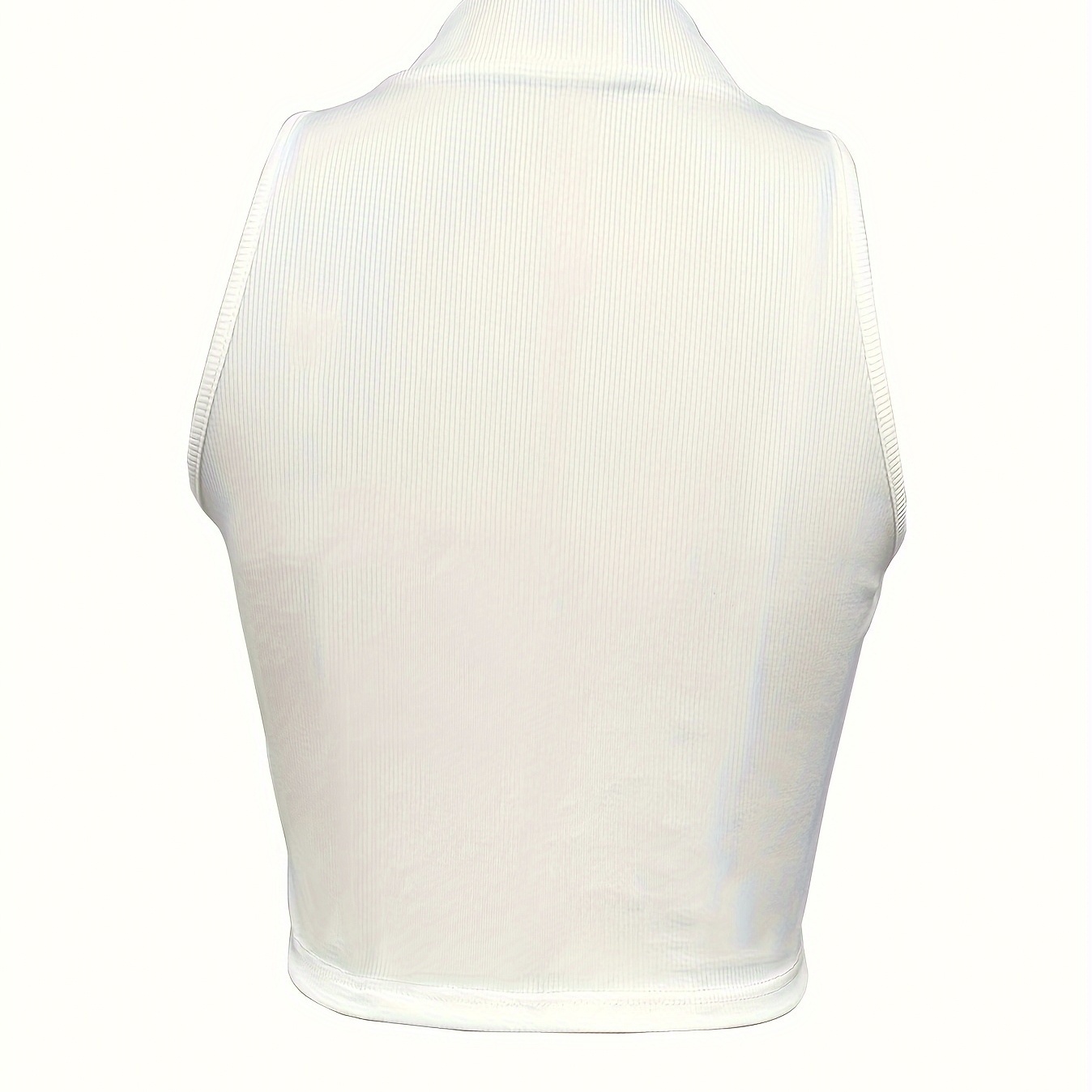 Women's V-neck Short Zipper Design Ribbed Knit Camisole Vest - Image 3