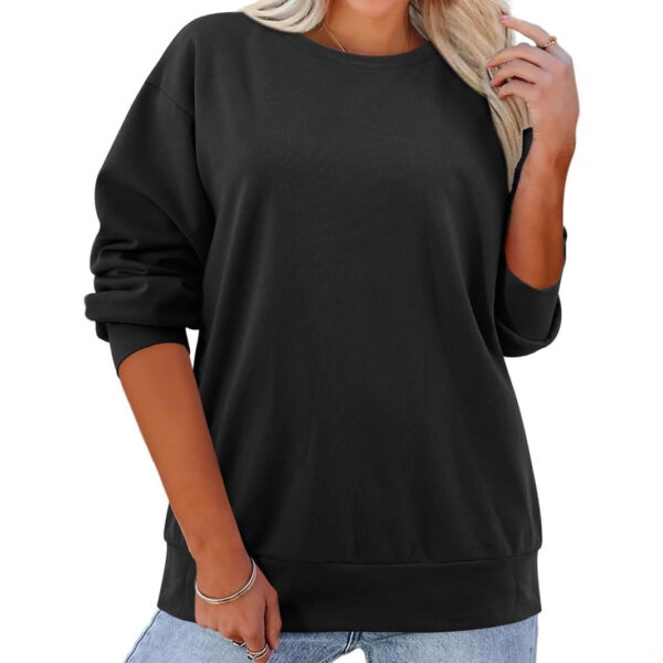 Fleece-lined Thick Round Neck Loose-fitting Solid Color Long Sleeves Sweater - Image 10