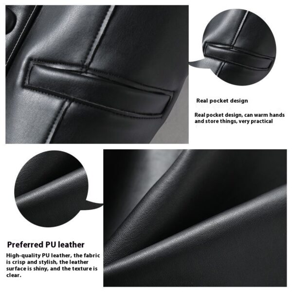 Leather Coat Western Style Double Breasted Vest Short Slim Fit Slimming - Image 6