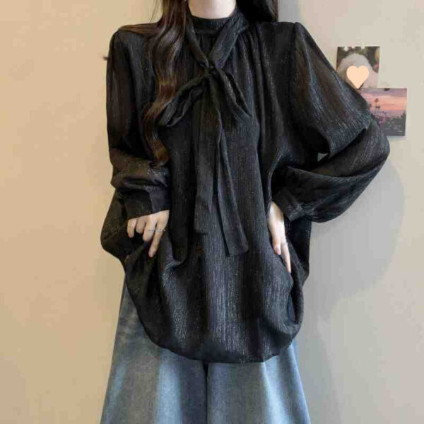 Design Lace-up Waisted Long-sleeved Shirt Women - Image 5