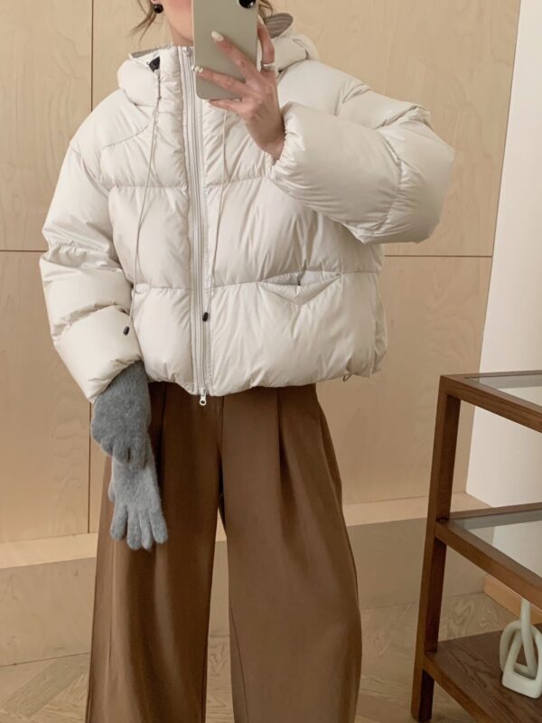 White Duck Down Puff Fluffy Hooded Down Jacket - Image 6