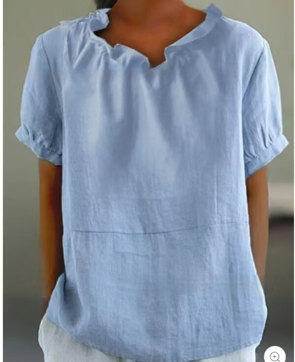 Loose Cotton And Linen Fashion Neckline Casual Shirt - Image 3