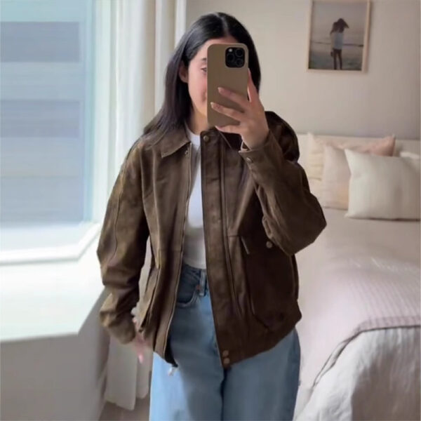 Women's Spring Clothing Personality Retro Suede Fabric Jacket Short Coat - Image 5