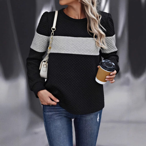 Women's Spring And Autumn Leisure Loose Color Contrast Round Neck Long Sleeve Texture Hoodie - Image 2