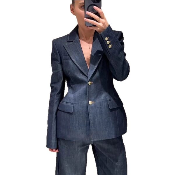 Dark Blue Temperament Waist-controlled Hong Kong Style Denim Suit - Image 6
