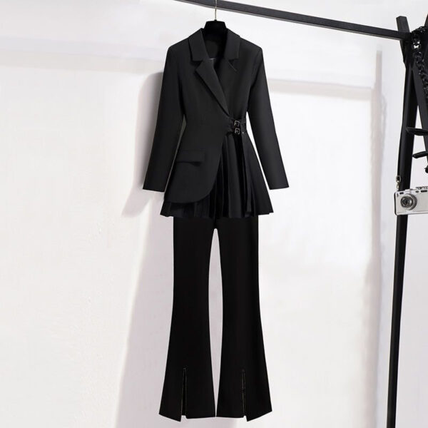Lapel Design Pleated Skirt Black Suit Jacket For Women - Image 2