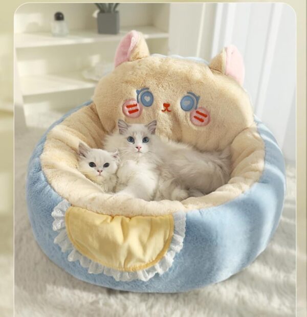 Cute Cat Bed For Indoor Cute Cat Dog Bed Tent With Removable Washable Cushioned Cat Cave Dog Bed Calming Fluffy Plush Dog Bed Puppy Bed Hug Sleep Cuddle Pet Bed - Image 2