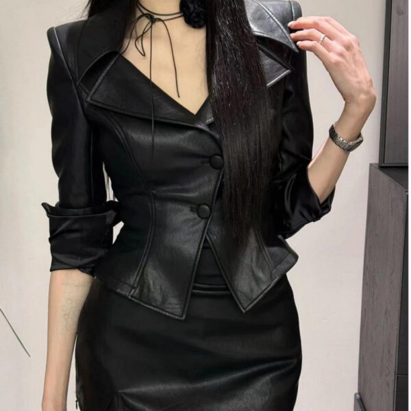 European And American Style Solid Color Waist Tight Long Sleeve Coat - Image 4