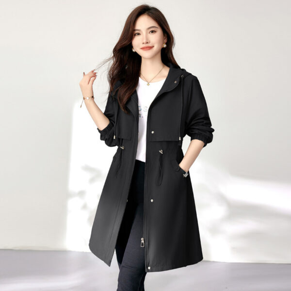 Early Autumn Casual Women's Windbreaker Loose Hooded Fashion Mid-length Slimming Coat - Image 2
