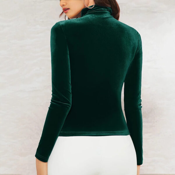 Women's Velvet Turtleneck Top Solid Color Long Sleeve Elegant Slim T-shirt - Image 5