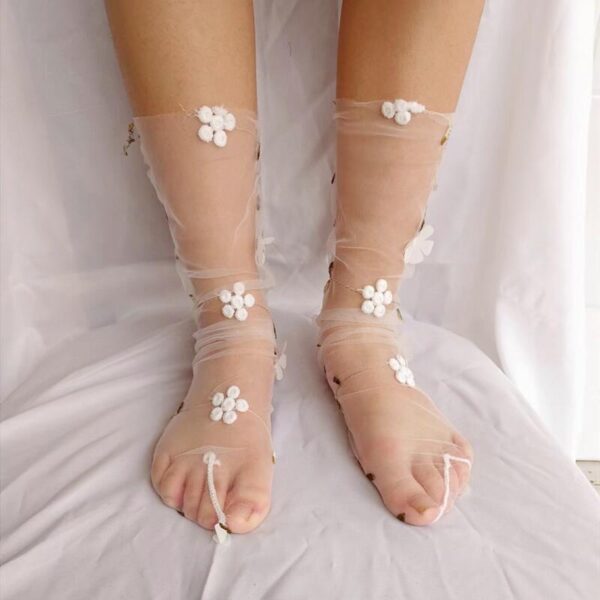 Women's Three-dimensional Flower Transparent Net Socks - Image 5