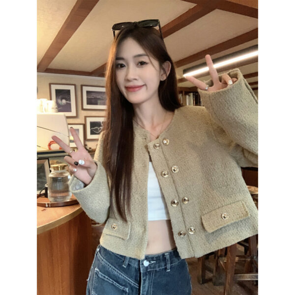 Apricot Round Neck All-matching Fashion French Style Short Coat - Image 3