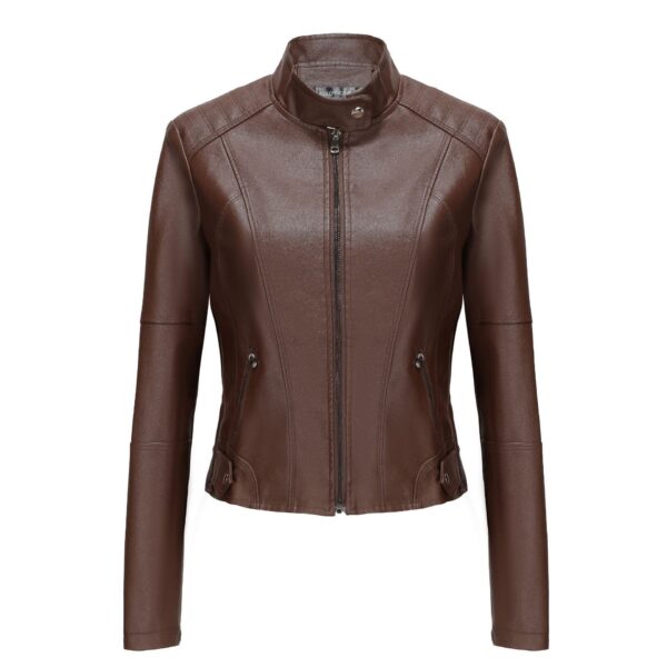 Women's Short Slim-fit Leather Coat - Image 2