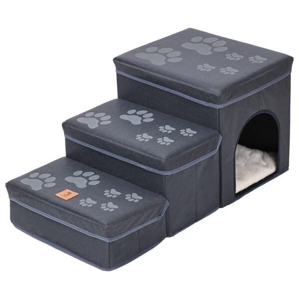 Foldable Dog Stairs With Storage - 3-Level Small To Medium Dog Breed Ramp, Oxford Fabric, Suitable For High Beds And Sofas, Pet Ladder, Dog Stairs - Image 8