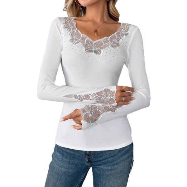 Solid Color Neckline And Cuff Stitching Lace Hot - Image 2