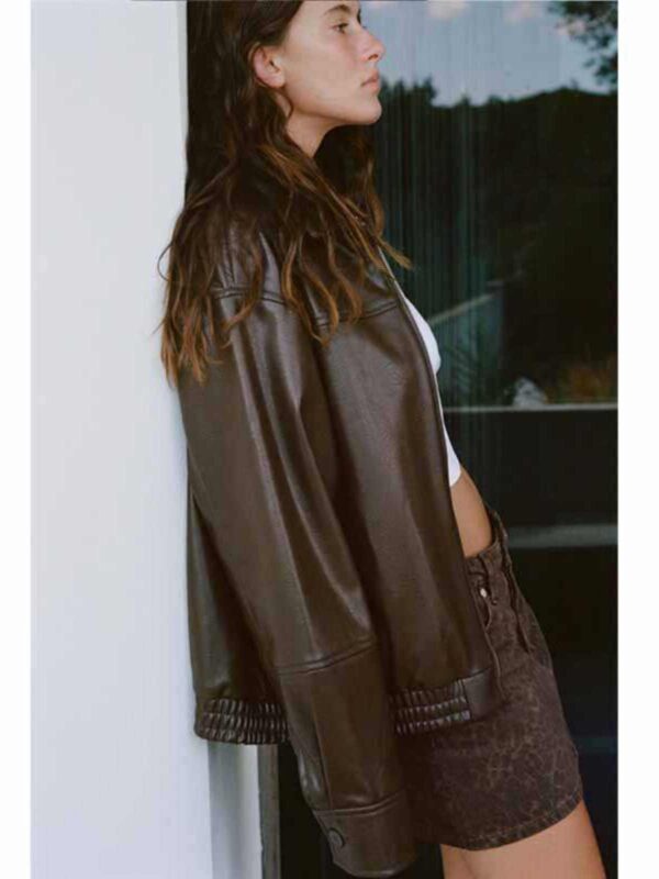 Women's Loose Lapels Leather Coat - Image 2