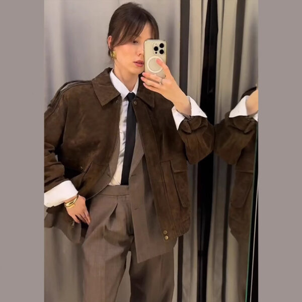 Women's Spring Clothing Personality Retro Suede Fabric Jacket Short Coat - Image 3