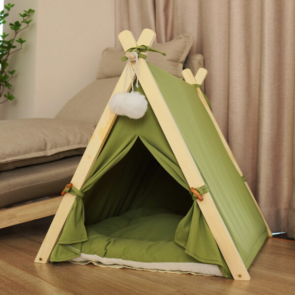 Pet Tent Cat Litter Removable And Washable Striped Canvas Solid Wood - Image 4