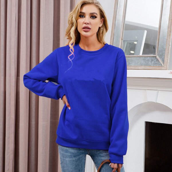 Fleece-lined Thick Round Neck Loose-fitting Solid Color Long Sleeves Sweater - Image 9