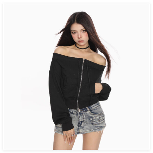 Spring And Autumn Slim Fit Short Off Shoulder Top - Image 2
