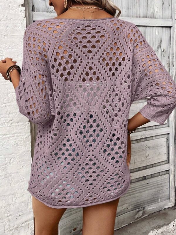 Women's Loose Casual Sleeve Hollow Knit Top - Image 2